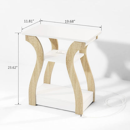 End Table Set of 2 with Charging Station, Side Table with USB Ports and Outlets, Nightstand, 3 Tier