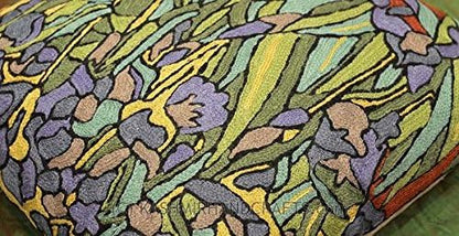 Van Gogh Irises Pillow Cover Green Floral Pillowcase Needlepoint Flower Chair Cushion Accent
