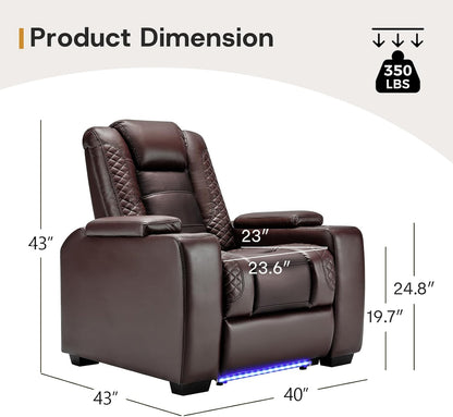 ANJ Power Home Theater Seating, PU Leather Electric Recliner Chair with Powered Headrest, Dual