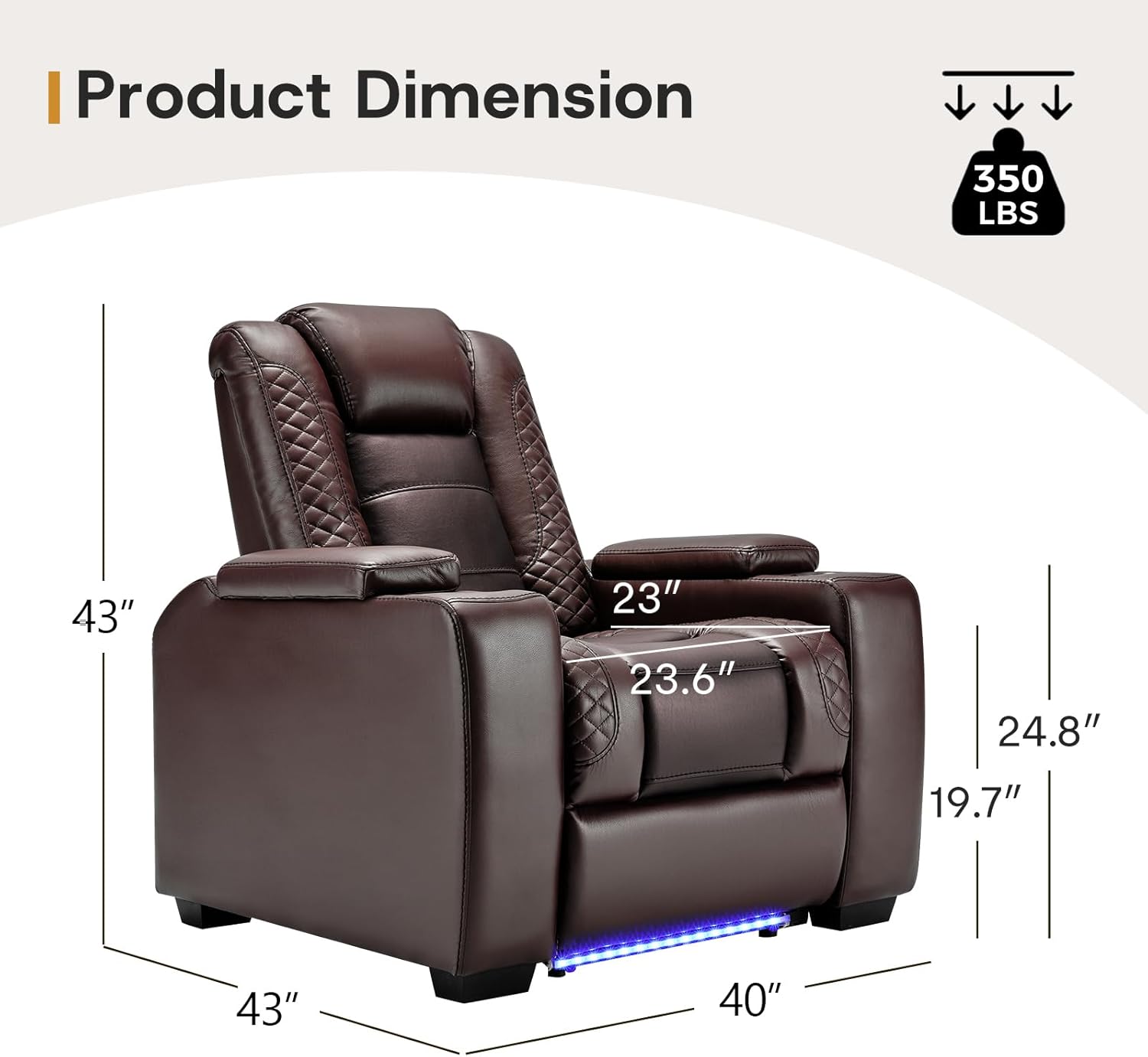 ANJ Power Home Theater Seating Set of 2, Brown Faux Leather Electric Recliner Chair with Powered