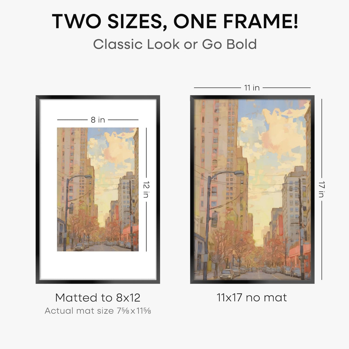 Homeforia 11 x 17 Picture Frame Black, High End Metal 11x17 Poster Frames with Mat 8x12 for Photo