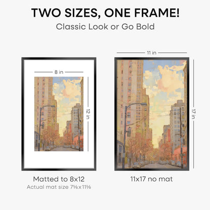 Homeforia 11 x 17 Picture Frame Black, High End Metal 11x17 Poster Frames with Mat 8x12 for Photo