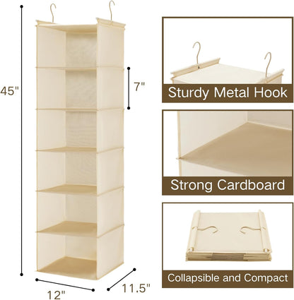 MAX Houser 6 Tier Shelf Hanging Closet Organizer, Closet Hanging Shelf with 2 Sturdy Hooks for