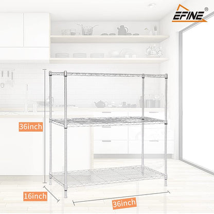 Catalina Creations EFINE 3-Shelf Chrome Shelving Unit with 3-Shelf Liners, Adjustable Rack, Steel