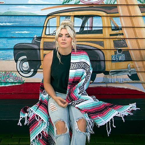 Del Mex Classic Mexican Blanket, Large Authentic Woven Falsa Throw (70"x50"), Artisan Southwest