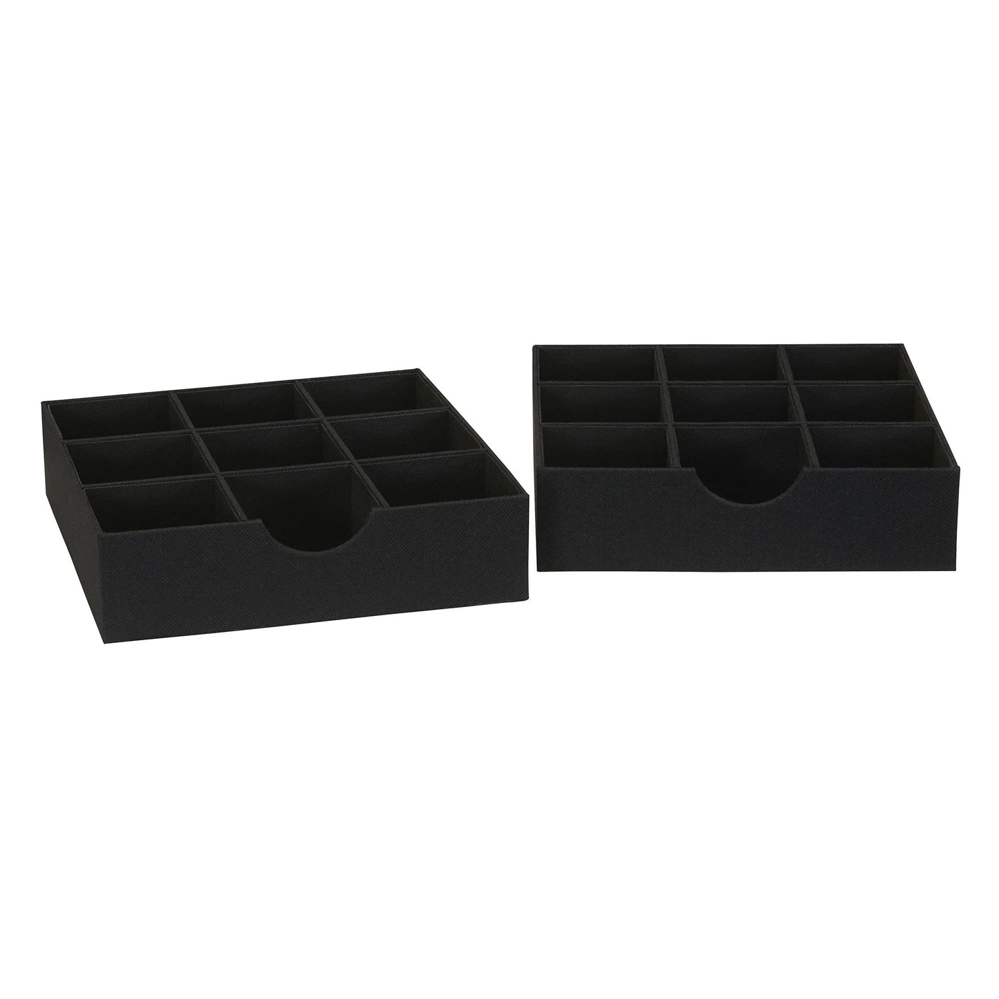Household Essentials Drawer Organizer Tray with Fabric Cover and 9 Square Compartments, Black, Set