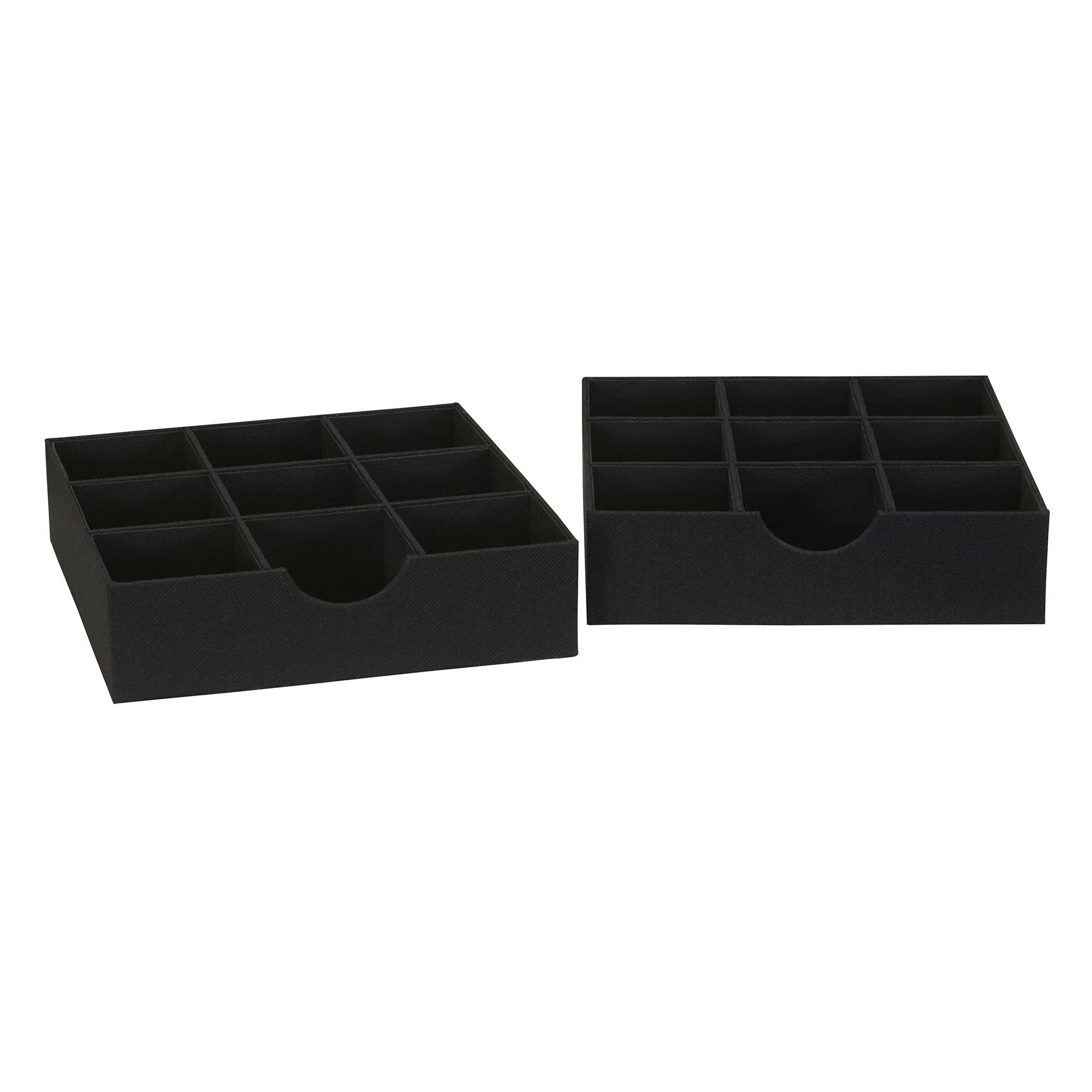 Household Essentials Drawer Organizer Tray with Fabric Cover and 9 Square Compartments, Black, Set