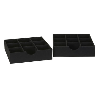 Household Essentials Drawer Organizer Tray with Fabric Cover and 9 Square Compartments, Black, Set