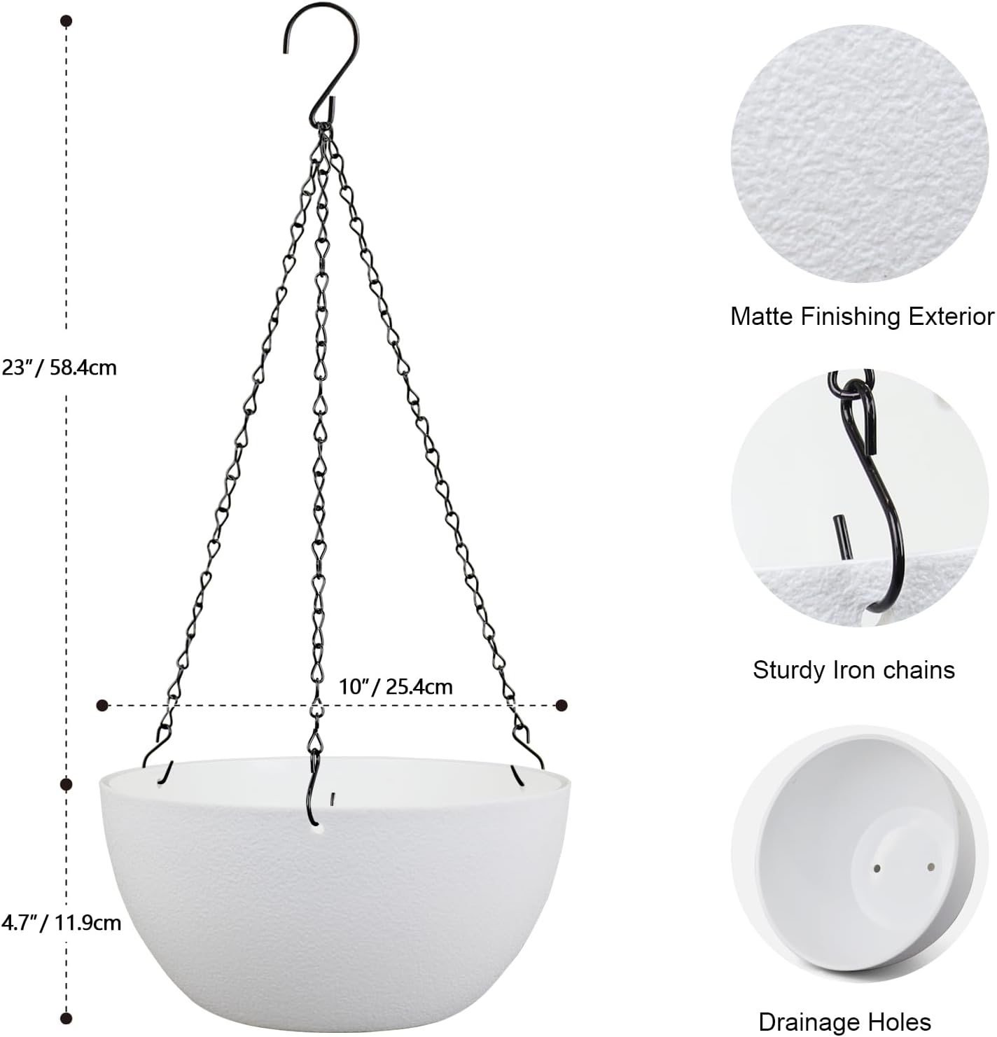 10 inch Hanging Planters for Indoor Outdoor Plants, 2 Pack Hanging Flower Pots with Drainage Holes