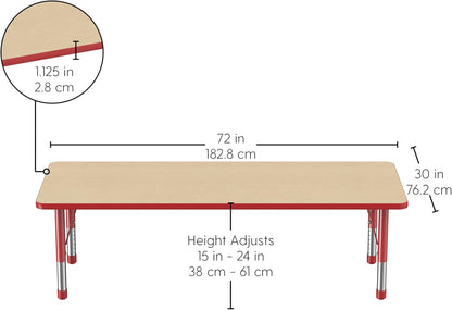 FDP Rectangle Activity School and Classroom Kids Table (30 x 72 inch), Chunky Toddler Leg