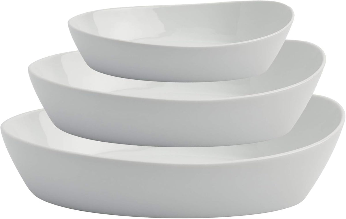 Denmark White Porcelain Chip Resistant Scratch Resistant Commercial Grade Serveware, 3 Piece Oval