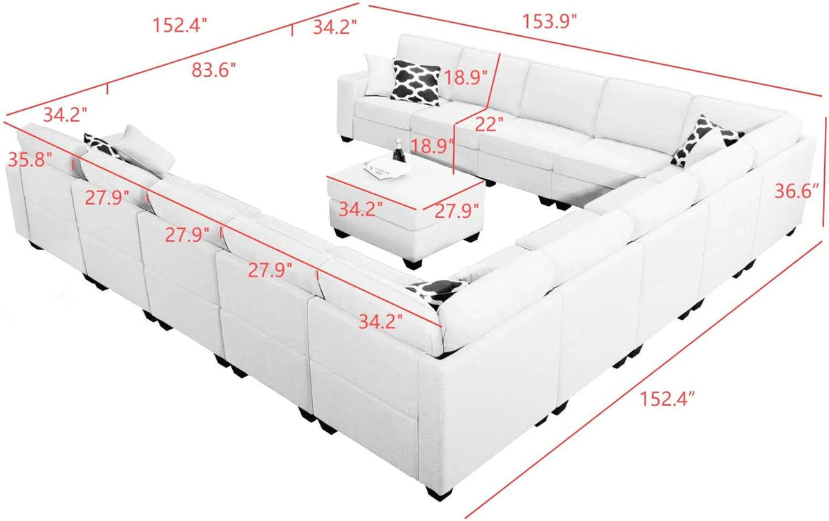 L Lengend Vansen Modular Sectional Sofa U Shaped Couch with Ottoman Modern Reversible Corner