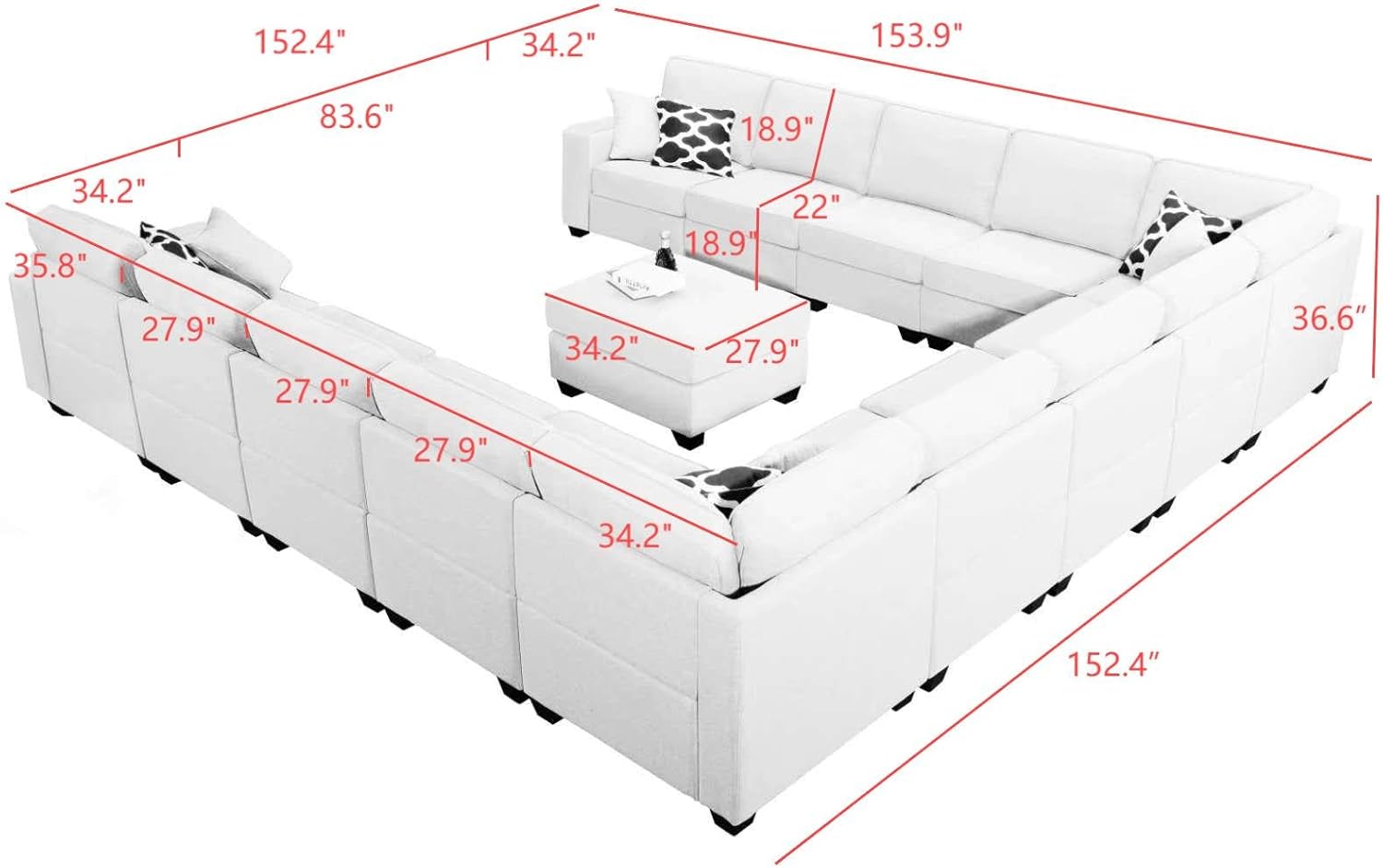 L Lengend Vansen Modular Sectional Sofa U Shaped Couch with Ottoman Modern Reversible Corner