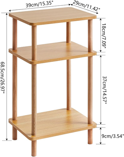 IBUYKE 3-Tier Side Table, Solid Wood Tall End Table with Storage Shelves, Nightstand Bedside Table