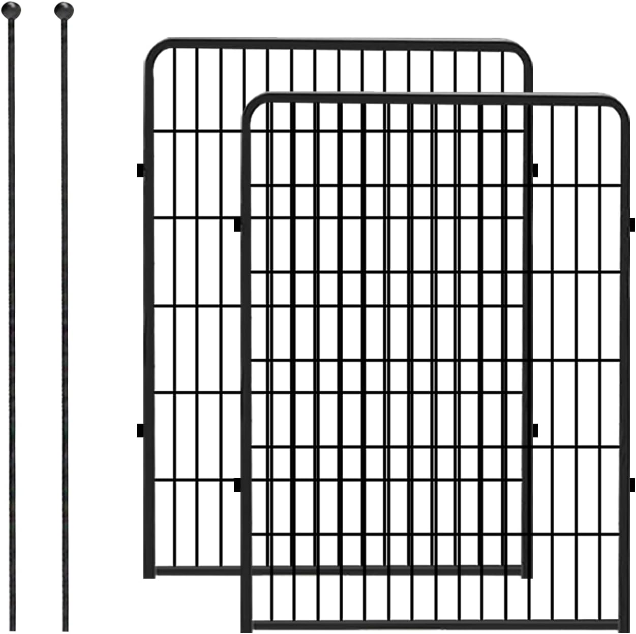 Decorative Black Metal Fencing Garden Fence with Gate, 4.5ft(L) 32in(H) 2 Fence Panels No Dig Fence