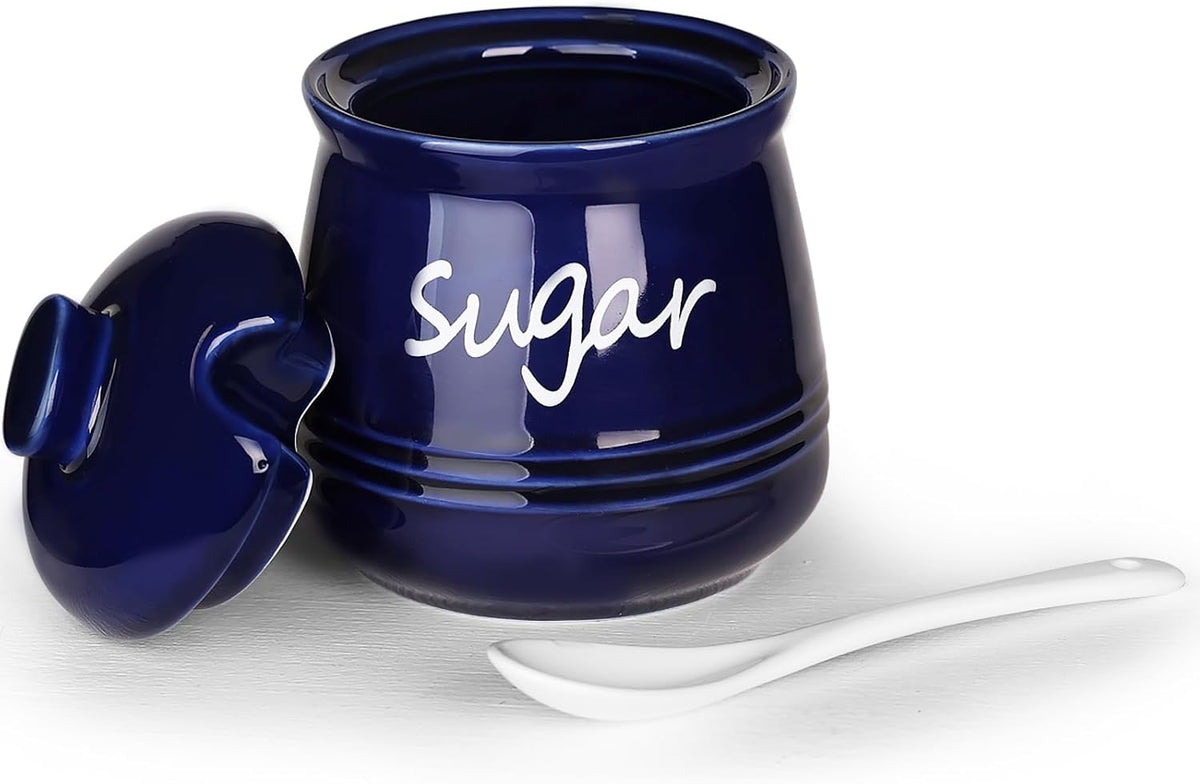 HAOTOP 12oz Sugar Bowl with Lid and Spoon,Ceramic Sugar Jar Sugar Dispenser Sugar Container Coffee