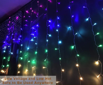 Rainbow Fairy String Curtain Lights with Remote, Twinkle LED Icicle Rainbow Lights Curtain for