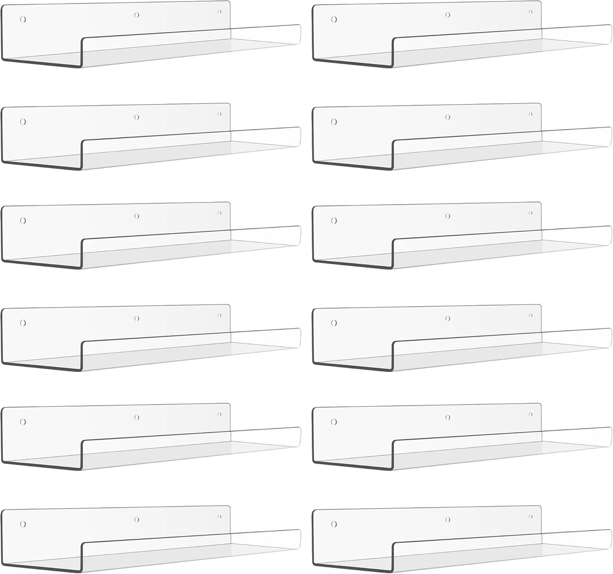 upsimples 12 Pack Acrylic Shelves Wall Organizer and Storage, 15" Display Shelf for Figure, Toy