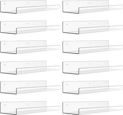 upsimples 12 Pack Acrylic Shelves Wall Organizer and Storage, 15" Display Shelf for Figure, Toy