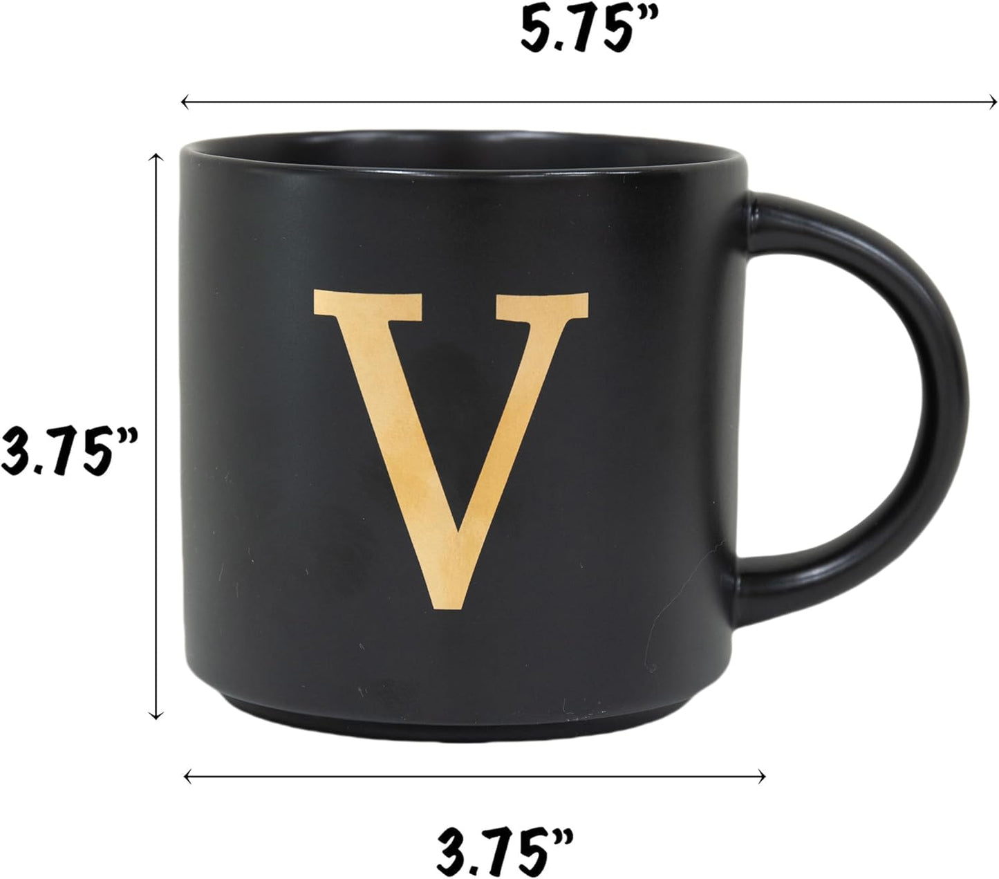 COLLECTIVE HOME - Monogram Ceramic Mugs, 15 oz Golden Initial Black Coffee Cups, Elegant Alphabet