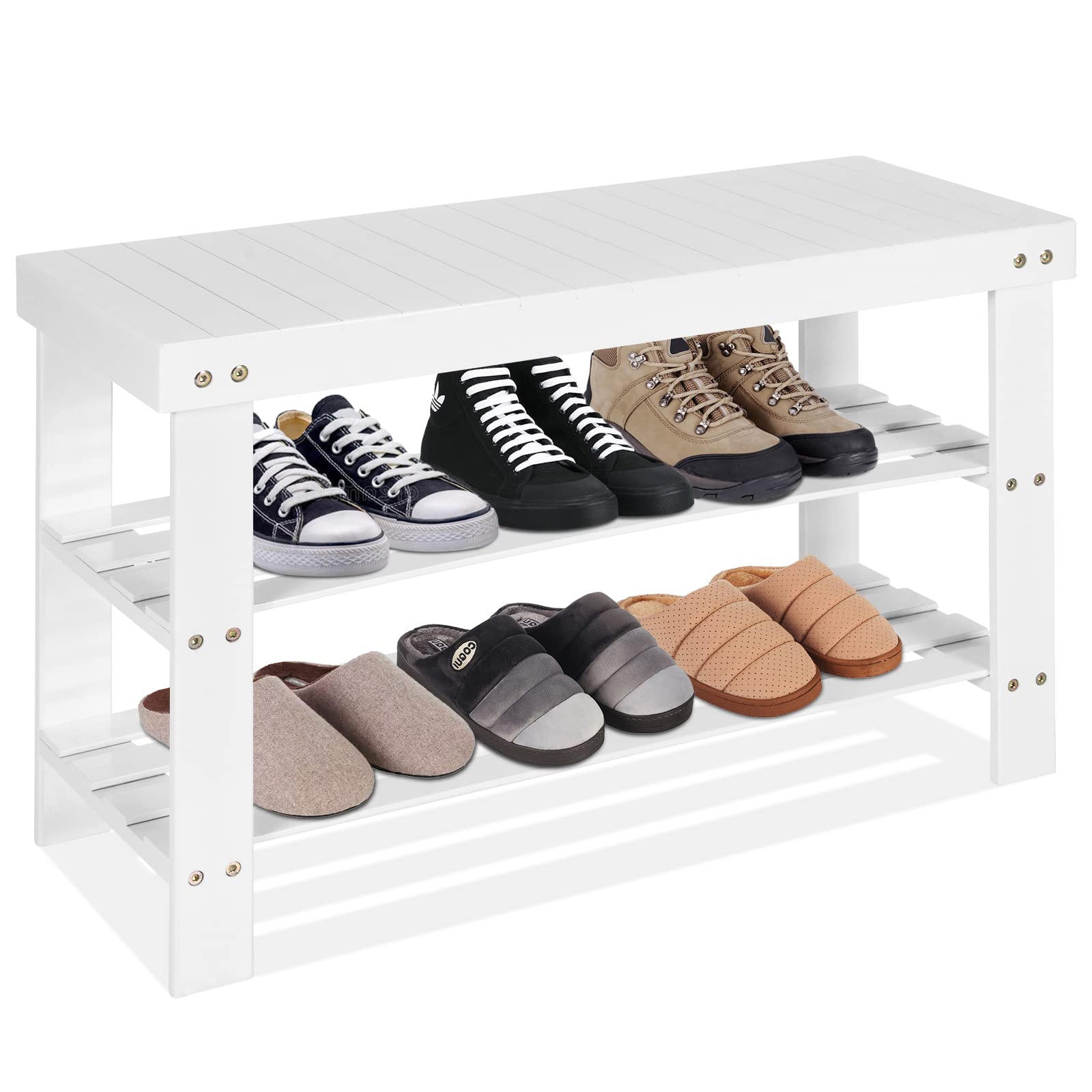 COSTWAY Bamboo Shoe Rack Bench 3-Tier Free Standing Wood Shoe Storage Organizer Shelf Holder Home