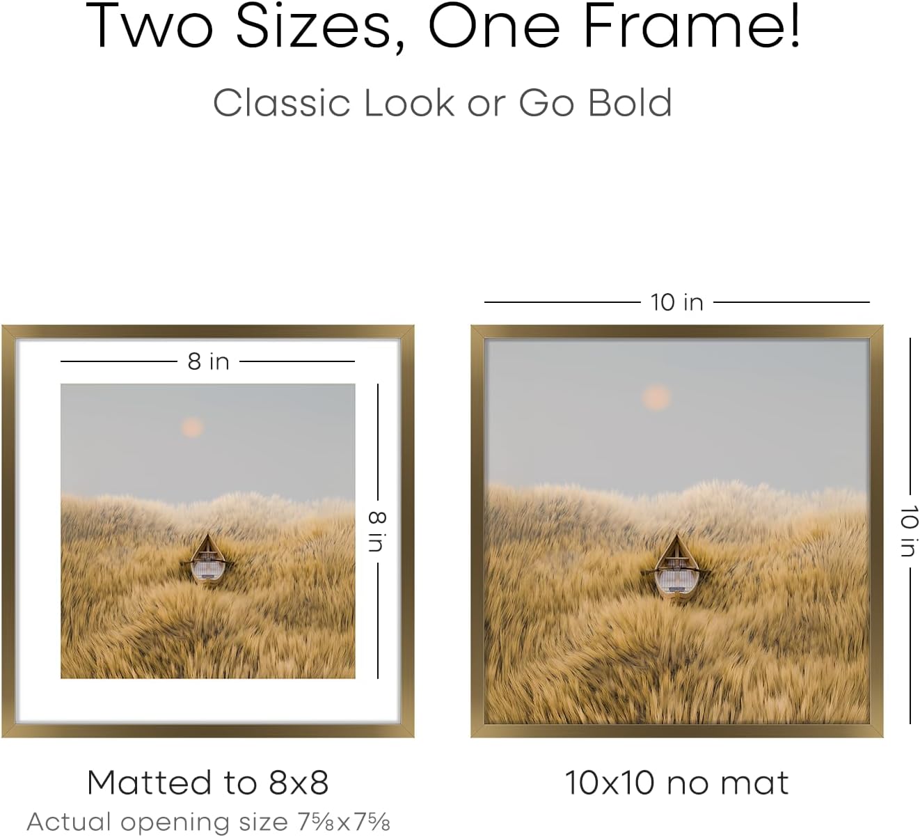 Homeforia 10x10 Picture Frame Bronze, High End Metal 10 by 10 Square Brass Frames with Mat 8 x 8
