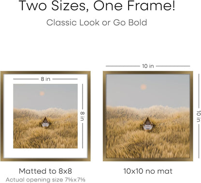 Homeforia 10x10 Picture Frame Bronze, High End Metal 10 by 10 Square Brass Frames with Mat 8 x 8