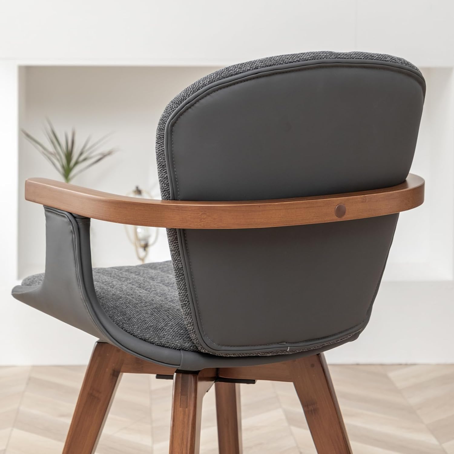 LUNLING Swivel Dining Chairs Set of 2, Mid Century Modern Gray Fabric+Faux Leather Kitchen Chairs