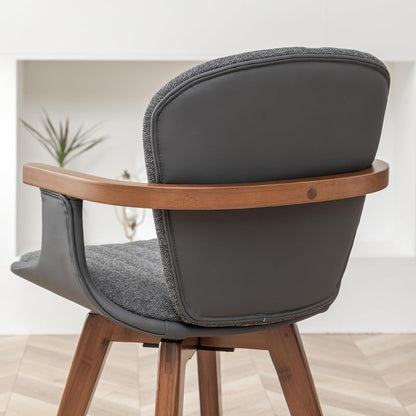 LUNLING Swivel Dining Chairs Set of 2, Mid Century Modern Gray Fabric+Faux Leather Kitchen Chairs
