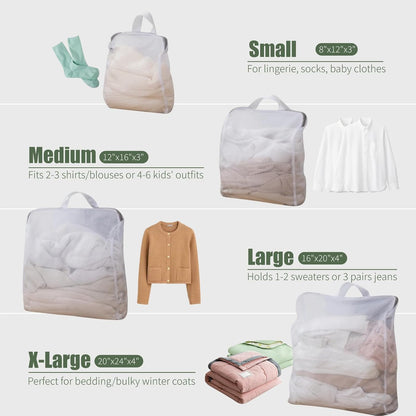 GWT 4Pcs 3D Mesh Laundry Bags with Hanging Handles (S/M/L/XL) - Durable Zippered Wash Bags for