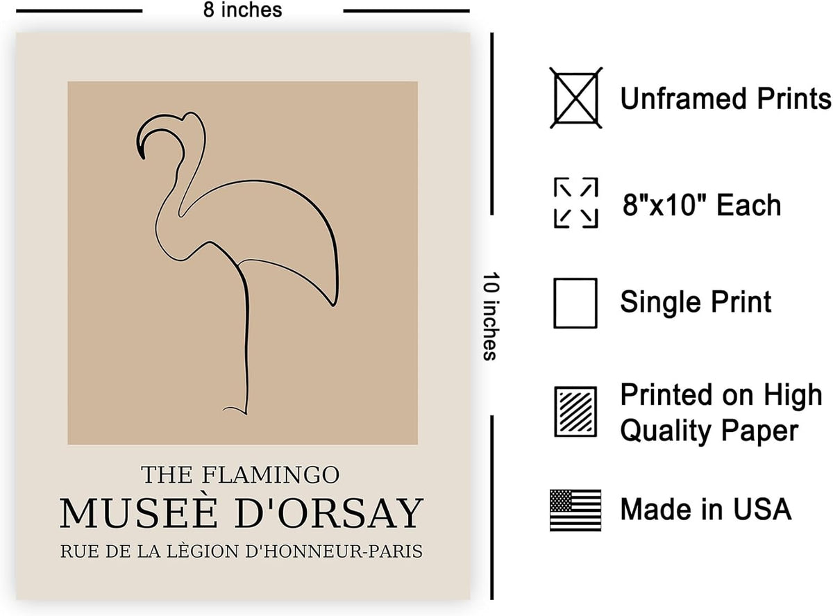 Poster Master Vintage Flamingo Print - Retro Bird Poster - Line Drawing Art - Sketch Wall Design