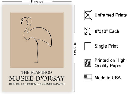 Poster Master Vintage Flamingo Print - Retro Bird Poster - Line Drawing Art - Sketch Wall Design