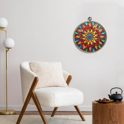 Colorful Geometric Mandala Framed Round Wall Decor Canvas Wall Art Hanging Prints Artwork for Home
