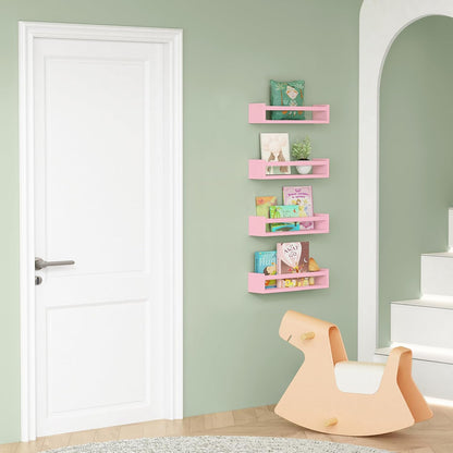 Forbena Pink Floating Shelves for Wall, Aesthetic Wall Bookshelf for Girls Room Decor, Wood Nursery
