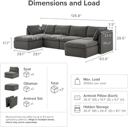 mopio Oversized Modular Sectional Sofa with Fully Removable Covers and Storage, Convertible U