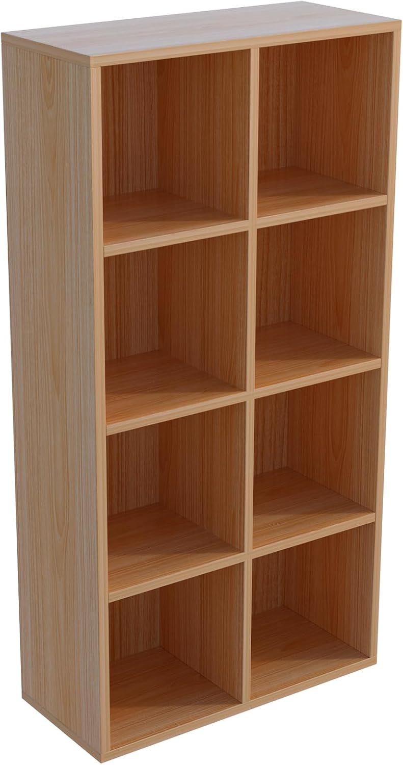 8-Cube Storage Shelf Bookcase - Wooden 4-Tier Floor Standing Open Bookshelf for Home and Office