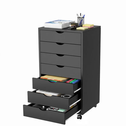 7 Drawer Office Storage Cabinet, Rolling File Cabinet for Office, Black