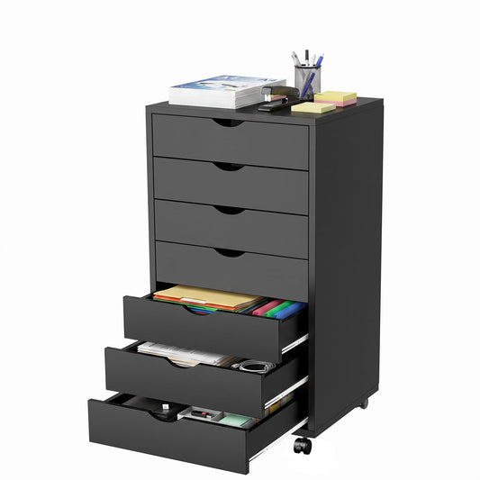 7 Drawer Office Storage Cabinet, Rolling File Cabinet for Office, Black