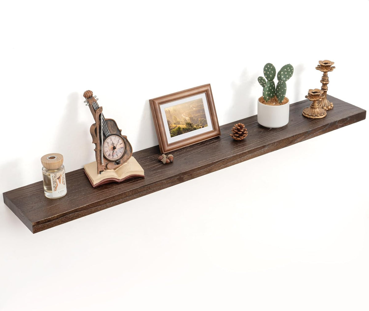 Floating Shelves for Wall Decor, 8 Inch Deep Rustic Solid Elm Wood Floating Shelves Wall Mounted