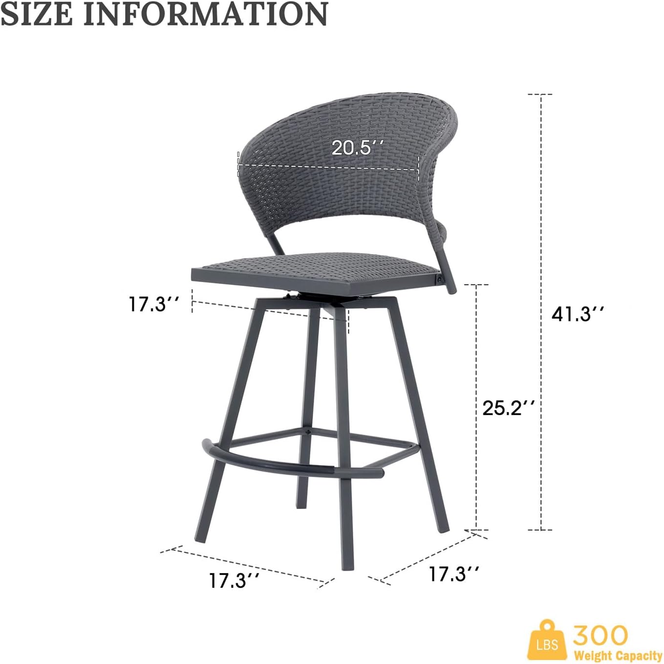 VICLLAX Patio Bar Stool Chairs with Footrests and Padded Seat, Bar Height Swivel Patio Chairs Set