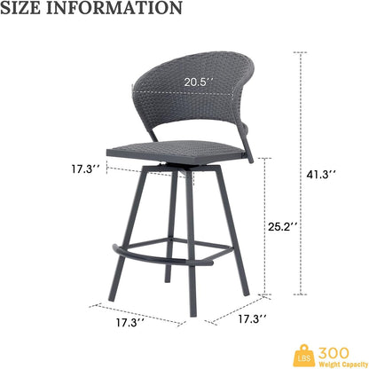 VICLLAX Patio Bar Stool Chairs with Footrests and Padded Seat, Bar Height Swivel Patio Chairs Set