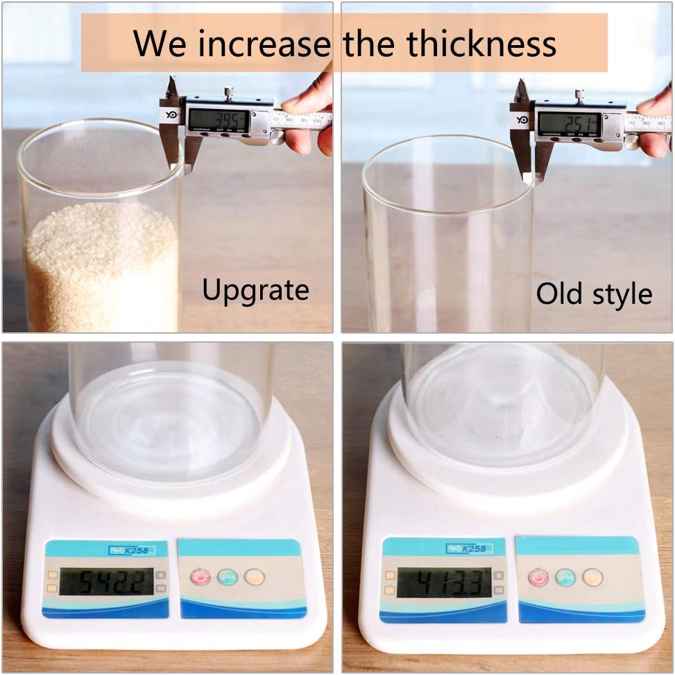 Glass Rice Storage Containers, 60 FL OZ (1800ml) Kitchen Food Jars with Airtight Lid, Stackable
