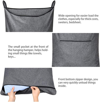 Hanging Laundry Hamper,Door Hanging Hamper with Width Opening, Over the Door Laundry bag with