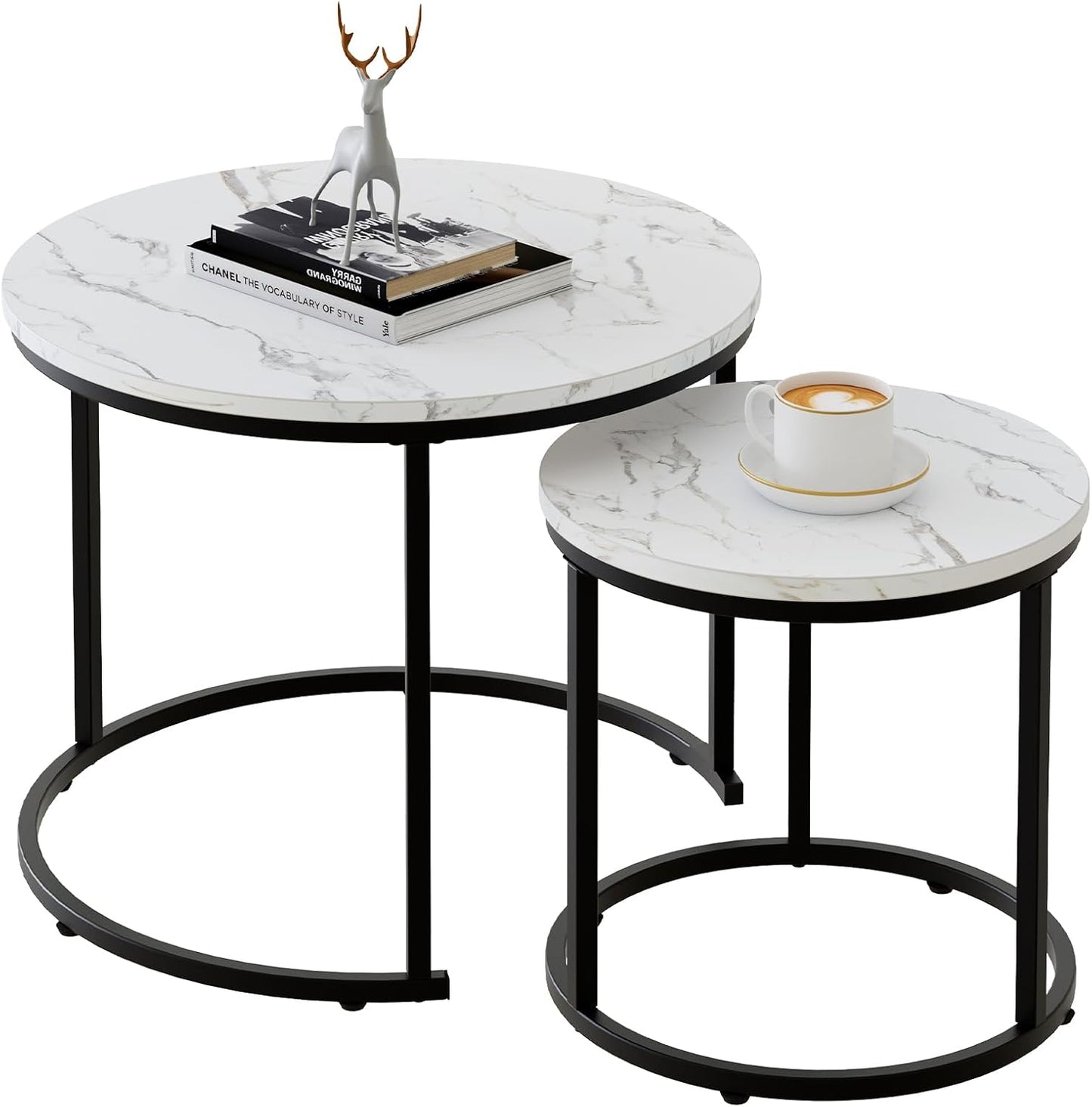 aboxoo Round Nesting Coffee Table Side Table Set of 2 End Tables for Living Room Bedroom Balcony