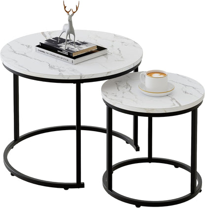 aboxoo Round Nesting Coffee Table Side Table Set of 2 End Tables for Living Room Bedroom Balcony