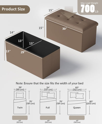 Storage Ottoman Bench, Folding Ottoman Foot Rest, 15 x 30 x 15 Inches, End of Bed Bench,Storage