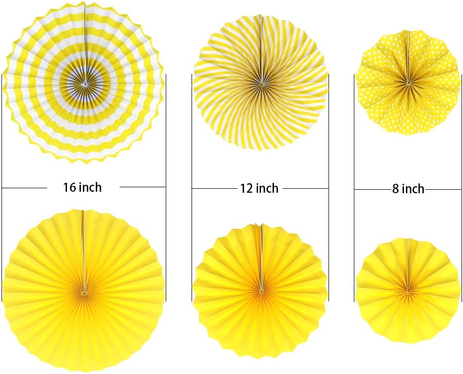ADLKGG Party Hanging Paper Fans Set, Yellow Round Pattern Paper Garlands Decoration for Birthday