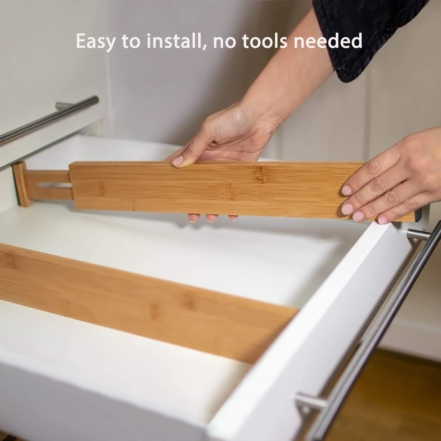 Fabsome Drawer Divider 6 Pack, Bamboo Kitchen Dividers Organizers Adjustable 17''-22'', Wooden