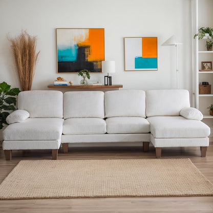 Karl home U-Shape Sectional Sofa Couch 111" Modern 4-Seat Sofa with Chaises Corduroy Fabric