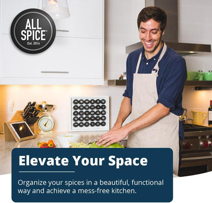 AllSpice Spice Rack Organizer, Wood, 525 Unique Labels, Countertop or Wall Mount, Includes 30 4oz